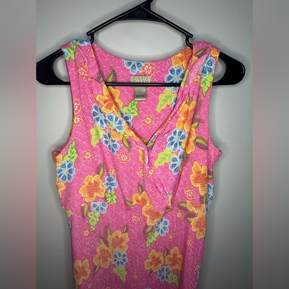 Vintage Y2K Sigrid Olsen Sport Pink Floral Sleeveless Midi Dress Women 8 Easter - Picture 2 of 10
